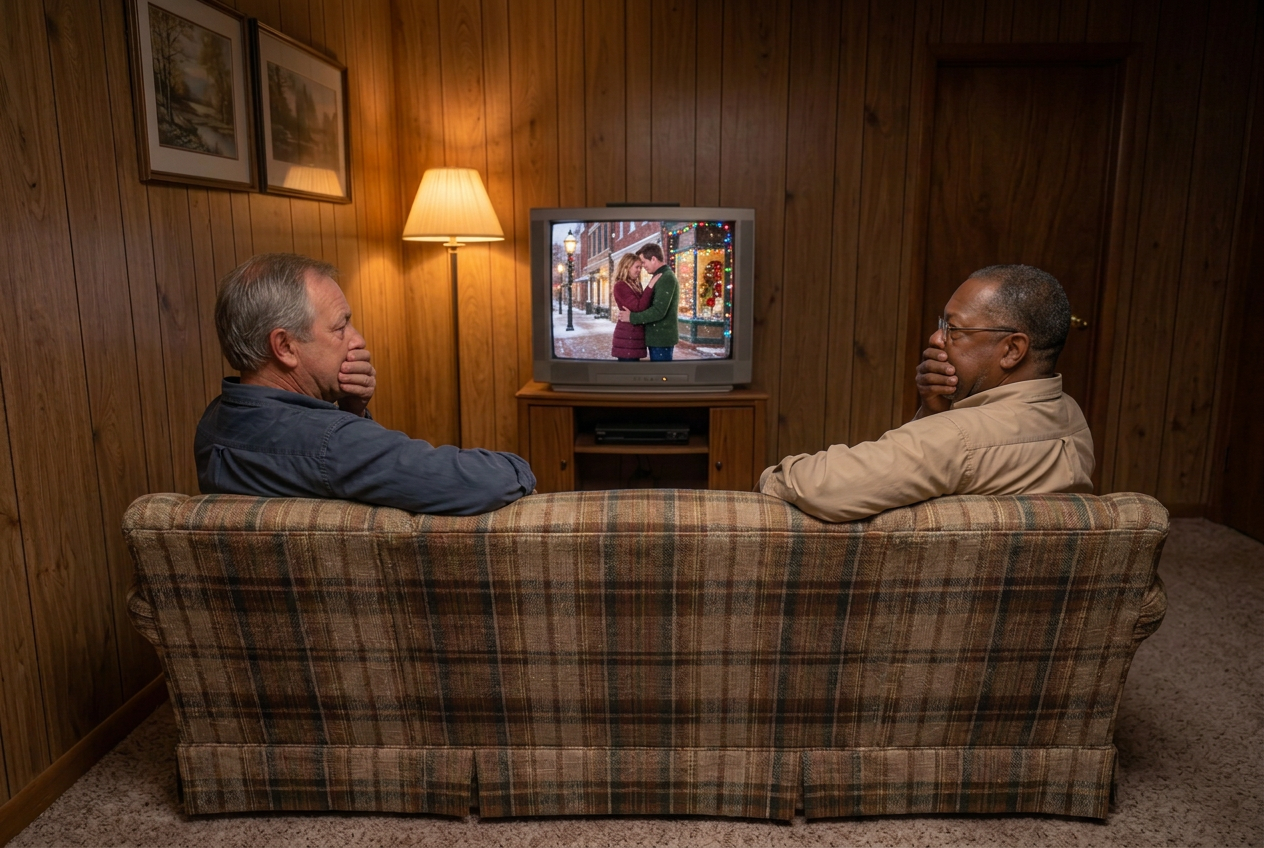 Purnell and Frederick Bishop looking sick during a Hallmark movie